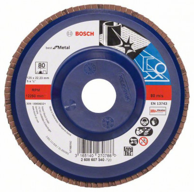 Bosch Disc de slefuire evantai X571, Best for Metal D=125mm G=80, drept foto