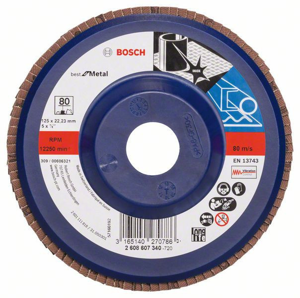 Bosch Disc de slefuire evantai X571, Best for Metal D=125mm G=80, drept