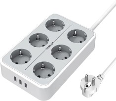 Prelungitor Tessan TS-303, 6 prize, 3 USB 3A, cablu 2m
