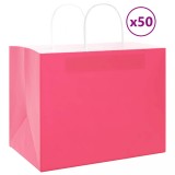 VidaXL Pungi de h&acirc;rtie 50 buc cu m&acirc;nere roz 32x22x24 cm