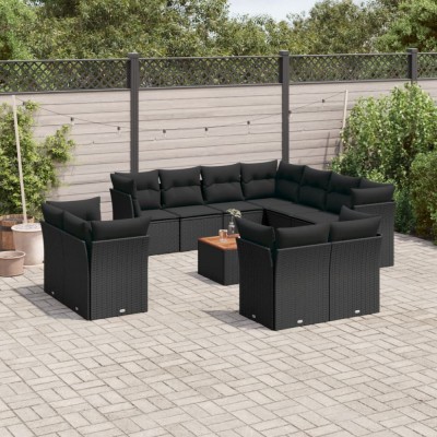 Gossi set canapele de gradina, 12 piese, cu perne, negru, poliratan foto