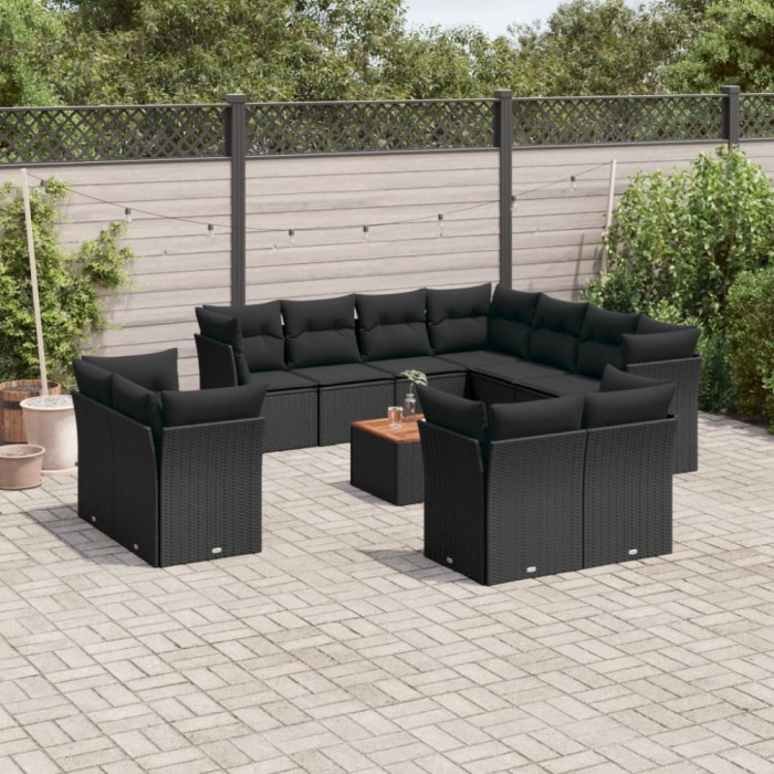 Gossi set canapele de gradina, 12 piese, cu perne, negru, poliratan