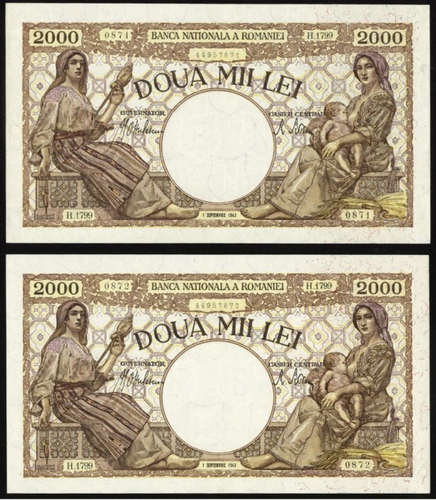v927 PERECHE CONSECUTIVA 2000 LEI 1943 NECIRCULATA UNC