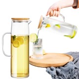 Set 2 Carafe 1,4 L sticla borosilicata Koken, Capac bambus, Ulcior 26x8,5cm, Carafa rezistenta la fierbinte, Transparent