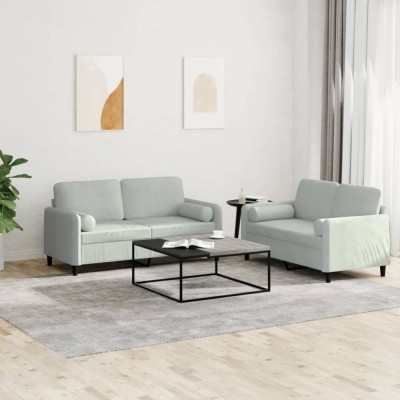 vidaXL Set canapea cu perne, 2 piese, gri deschis, catifea 3201994 foto