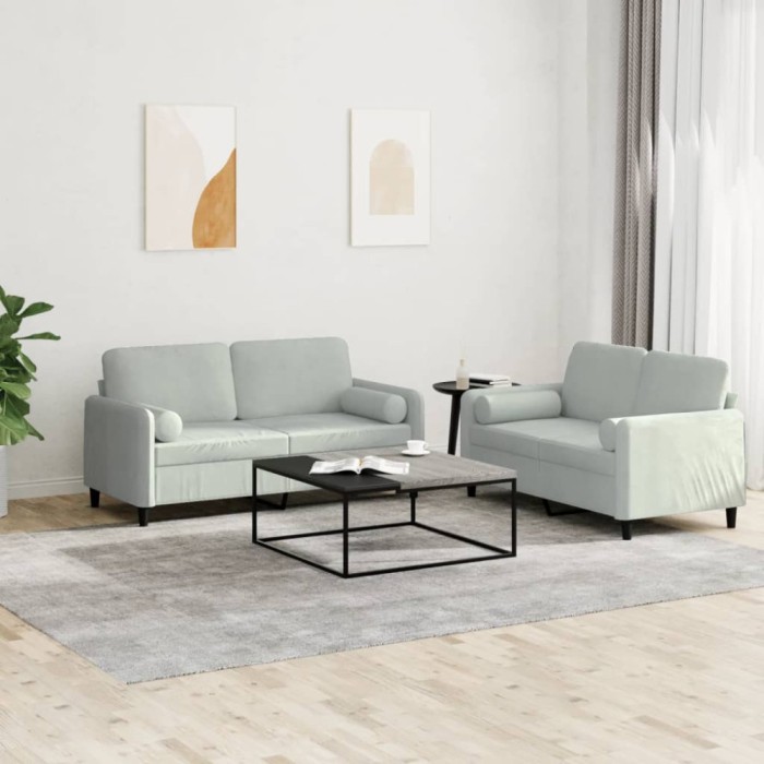 vidaXL Set canapea cu perne, 2 piese, gri deschis, catifea 3201994