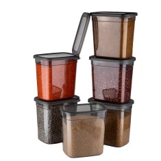 Set 6 Cutii alimente Jumbo (6X2000 ml), Antracit Transparent, si 24 etichete adezive cadou