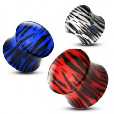 Plug şa pentru ureche, din acrilic, model imprimeu de tigru - Lățime: 12 mm, Culoare: Albastru