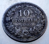 Moneda Bulgaria 10 Stotinki 1906, KM#25, Cupru-Nichel, Patinata