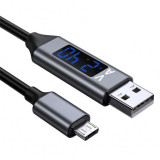 Cumpara ieftin Cablu de incarcare si transfer date Edman QC 3.0 Fast Charge Micro USB cu display voltaj de 1m, Negru
