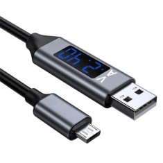 Cablu de incarcare si transfer date Edman QC 3.0 Fast Charge Micro USB cu display voltaj de 1m, Negru