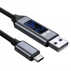Cablu de incarcare si transfer date Edman QC 3.0 Fast Charge Micro USB cu display voltaj de 1m, Negru