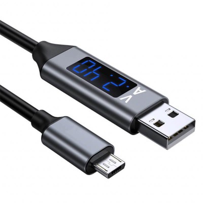Cablu de incarcare si transfer date Edman QC 3.0 Fast Charge Micro USB cu display voltaj de 1m, Negru foto