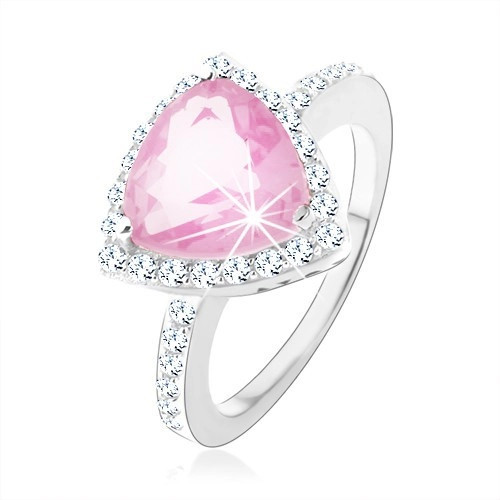 Inel din argint 925 zirconiu roz, triunghiular, margine lucioasă - Marime inel: 52