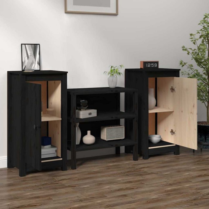 vidaXL Servante, 2 buc., negru, 40x35x80 cm, lemn masiv de pin