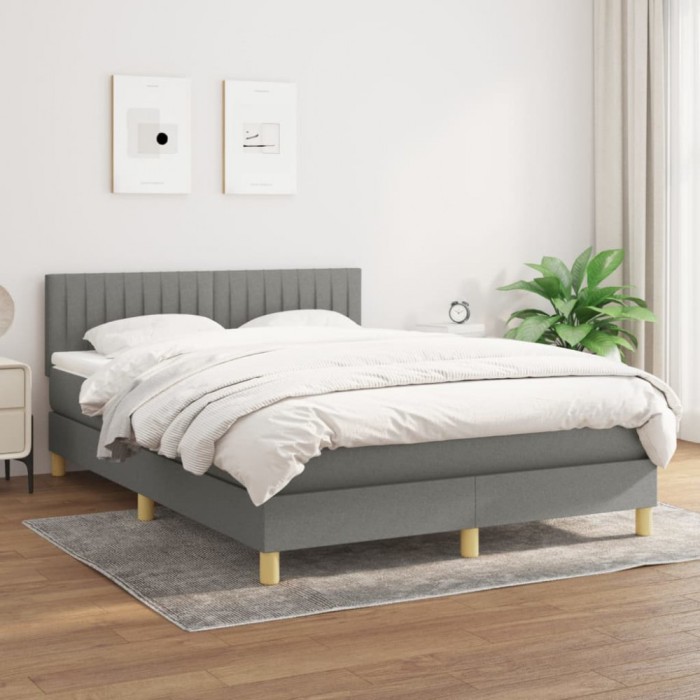 vidaXL Pat box spring cu saltea, gri &icirc;nchis, 140x190 cm, textil 3140770