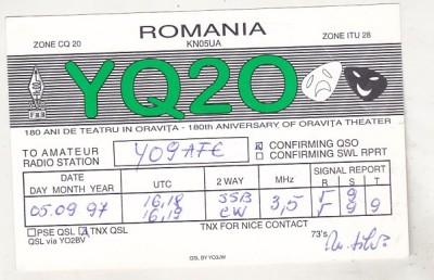 bnk cp Romania - QSL 180 ani de teatru in Oravita - 1997 foto