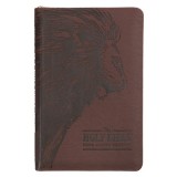 KJV Holy Bible, Standard Size Faux Leather Red Letter Edition - Thumb Index &amp; Ribbon Marker, King James Version, Brown Lion Zipper Closure
