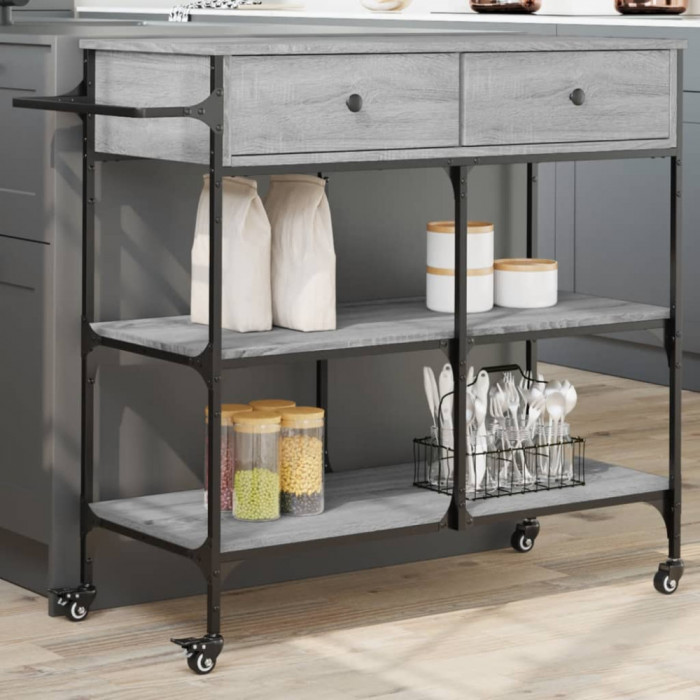 Gossi carucior de bucatarie, gri sonoma, 105x42x95 cm, lemn prelucrat