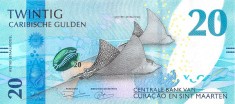 Cura&amp;ccedil;ao &amp;amp; St. Maarten (p#NOU - 2) 20 Gulden 31.03.2025 UNC &amp;#039;Pisică de mare&amp;#039; Primele bancnote emise foto