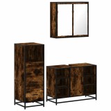 Cumpara ieftin Set mobilier de baie, 3 piese, stejar fumuriu, lemn prelucrat