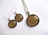 Set bijuterii sticla cu mandala 32645, Set bijuterii handmade