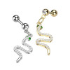 Piercing din oțel pentru tragus și cartilajul urechii - șarpe cu ochi verzi, zirconii - Culoare: Auriu