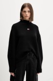 Tommy Jeans pulover de bumbac culoarea negru, cu turtleneck, DW0DW21676