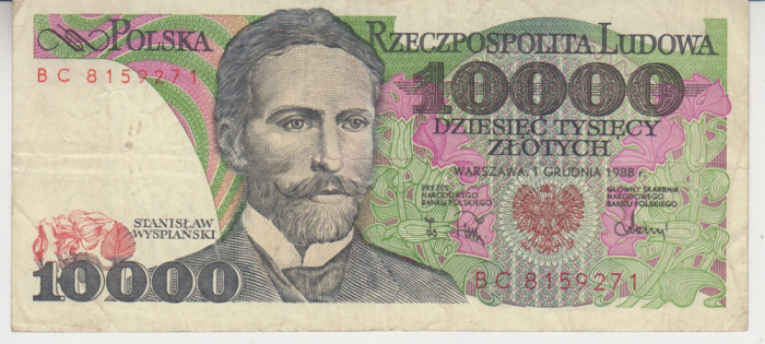 M1 - Bancnota foarte veche - Polonia - 10000 zloti - 1988