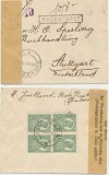 ROMANIA 1921 plic spre Germania cu Ferdinand 1 Leu bloc de 4 si control bancar, Istorie, Stampilat