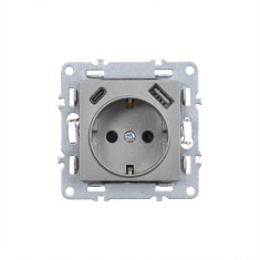 Priză cu &icirc;mpăm&acirc;ntare Nova cu conector USB 2A gri