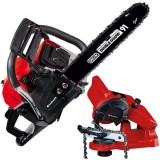 Einhell GC-PC 2040 I + GC-CS 85 E - Drujba cu motor pe benzina 2.7 CP 40 cm 50.4 cm3 + Masina de ascutit lanturi 85 W 108x23x3.2 mm