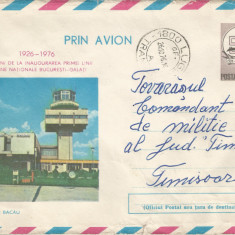 Romania, Aeroportul Bacau, plic circulat, 1976