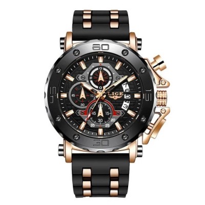Ceas barbatesc Lige Analog Quartz Silicon Cronometru Negru foto