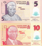 Bancnota Nigeria 5 si 10 Naira 2016/17 - P38/39 UNC ( set x2 polimer )