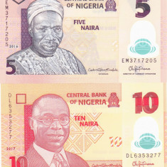 Bancnota Nigeria 5 si 10 Naira 2016/17 - P38/39 UNC ( set x2 polimer )