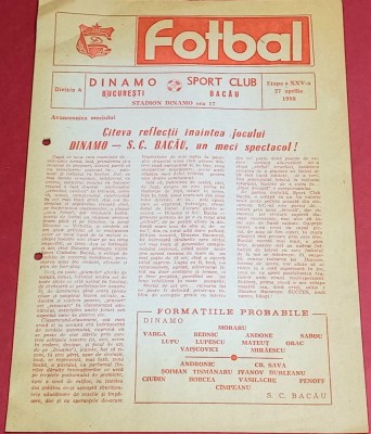 Program meci fotbal DINAMO Bucuresti - SC BACAU (27.04.1988) foto