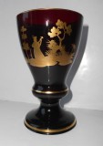 Pahar, pocal, cupa Biedermeier, sticla visinie pictata auriu