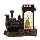 Decoratiune de craciun tip locomotiva, flippy, glob de cristal cu fulgi de zapada, model pom de craciun, iluminare led, 11.5 x 12.5 x 6 cm, carcasa vi