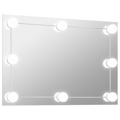 Oglindă de perete cu lumini LED, sticlă, dreptunghiulară foto