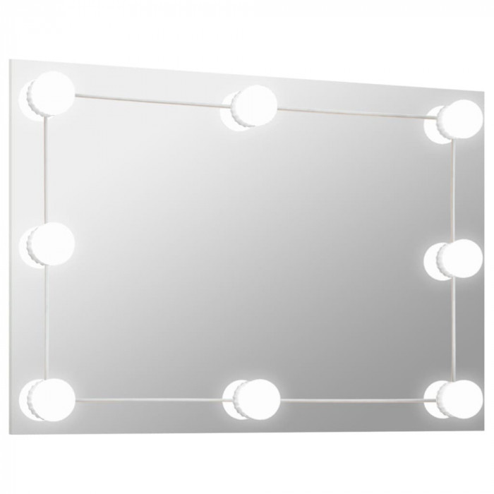 Oglindă de perete cu lumini LED, sticlă, dreptunghiulară