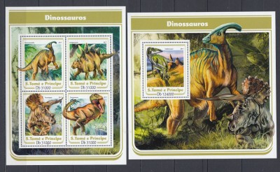 Sao Tome si Principe 2017 - DINOZAURI - BL + KB - MNH foto