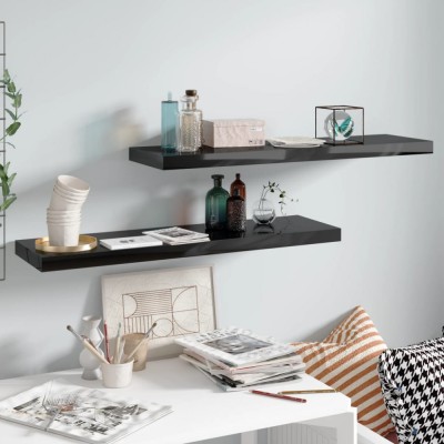 Gossi rafturi de perete, 2 buc., negru extralucios 90x23,5x3,8 cm mdf foto