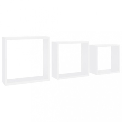 Rafturi cub de perete, 3 buc., alb, MDF foto