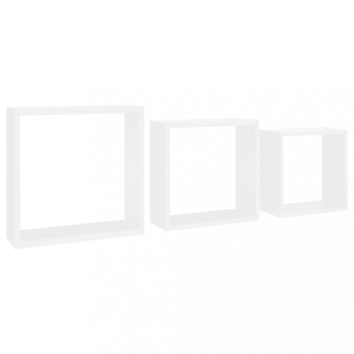 Rafturi cub de perete, 3 buc., alb, MDF