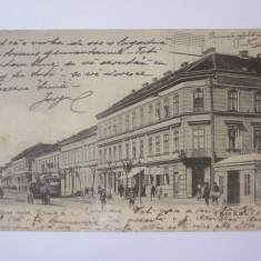 Rara! Timișoara-Bulevardul Franz Josef,tramvai,magazine,carte postala circ.1905