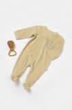 Salopeta Elefant cu maneca lunga si botosei din 80%bumbac organic si 20% poliester - Stone, BabyCosy (Marime: 3-6 Luni)