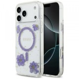 Husa MagSafe pentru Apple iPhone 17 Pro Max, Guess, Resin Flowers and Glitter, Mov