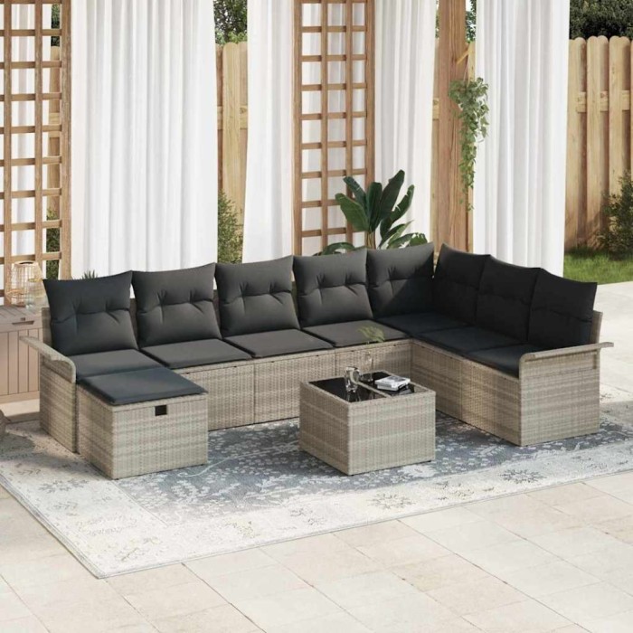 vidaXL Set de canapele pentru grădină cu pernă 9 pcs Gri deschis 3358941