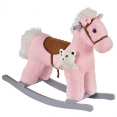 HOMCOM balansoar forma de ponei, Leagan de plus, jucarie moale pentru copii 65x26x55 cm, roz | AOSOM RO